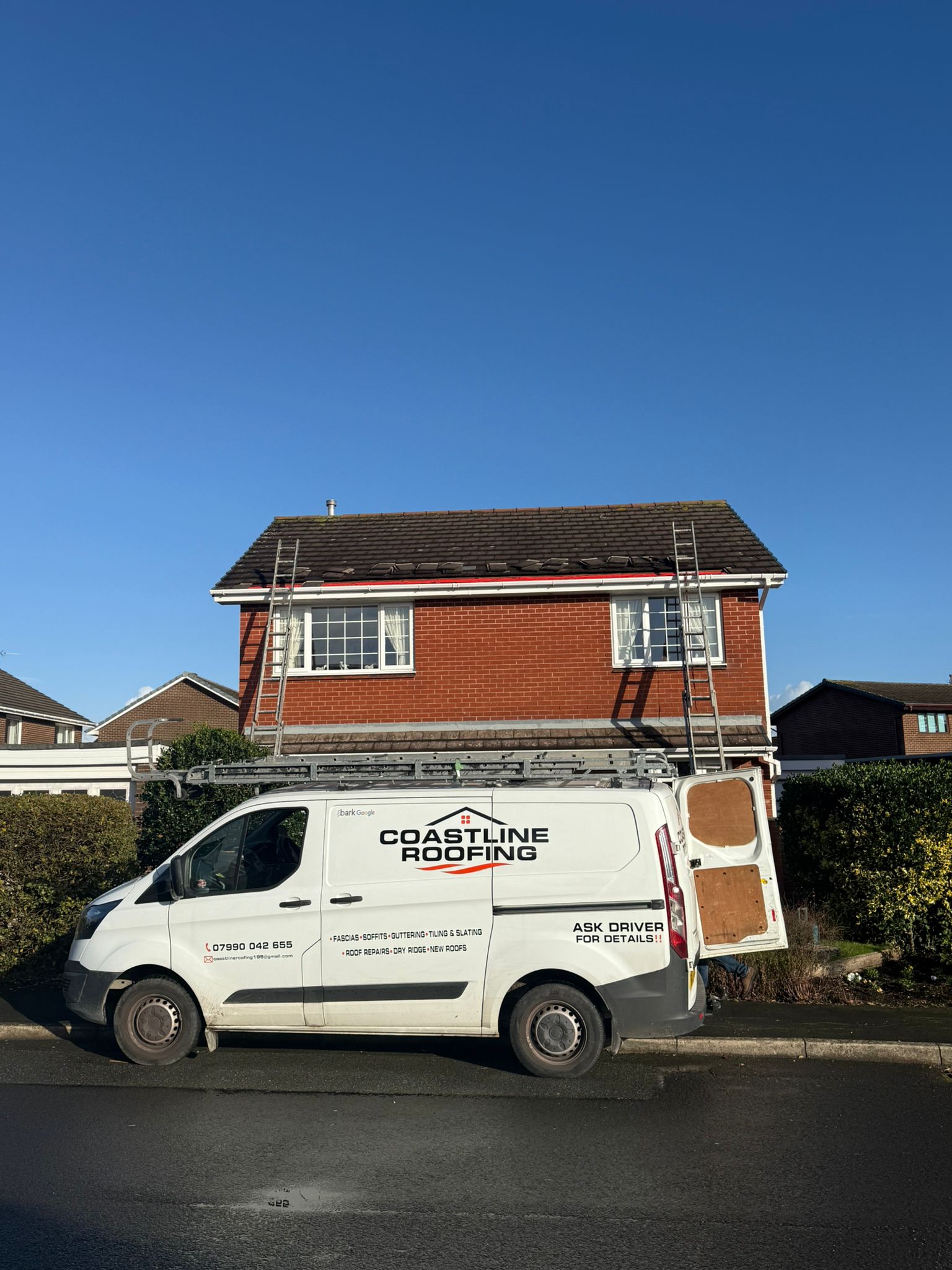 Coastline Roofing professional service van at work site in Blackpool